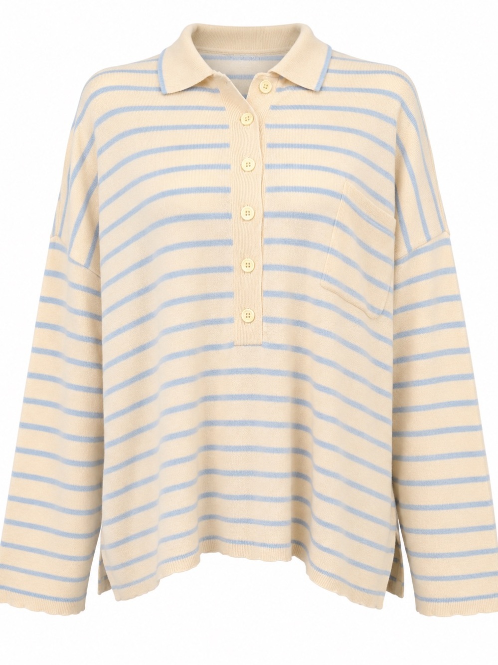 Vintage 90s Stripe Polo Sweater Top Yellow Blue - Small - Picture 1 of 9